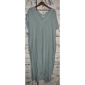 P Cil Light Blue Linen Blend V-Neck Shirt Dress M Long Sleeve Oversized Boho
